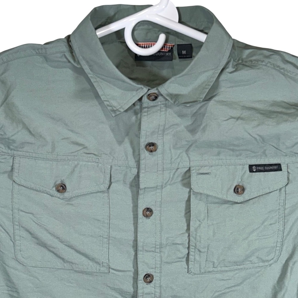 Free Country Mens Sage Green Ripstop Nylon Long Sleeve Hiking Shirt Medium New